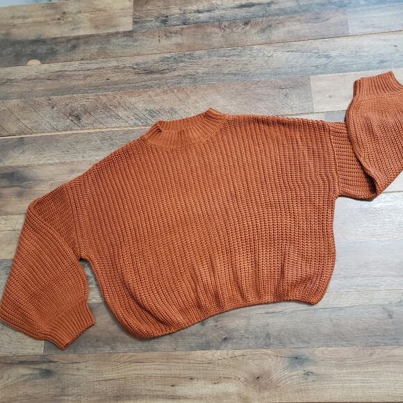 Crop Balloon Sleeve Burnt Orange Chunky Knit Mock Neck Sweater by Forever 21 S - Picture 5 of 12